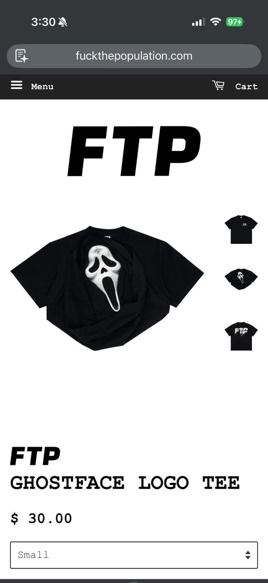 Fuck The Population Ftp Ghostface Logo Tee Black - Black - Size XL - Back View