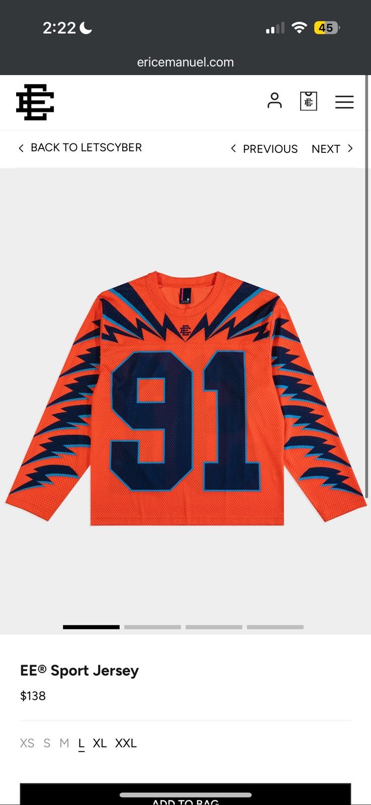 Eric Emanue l l Sport Jersey - Orange - Size LXL - View 9