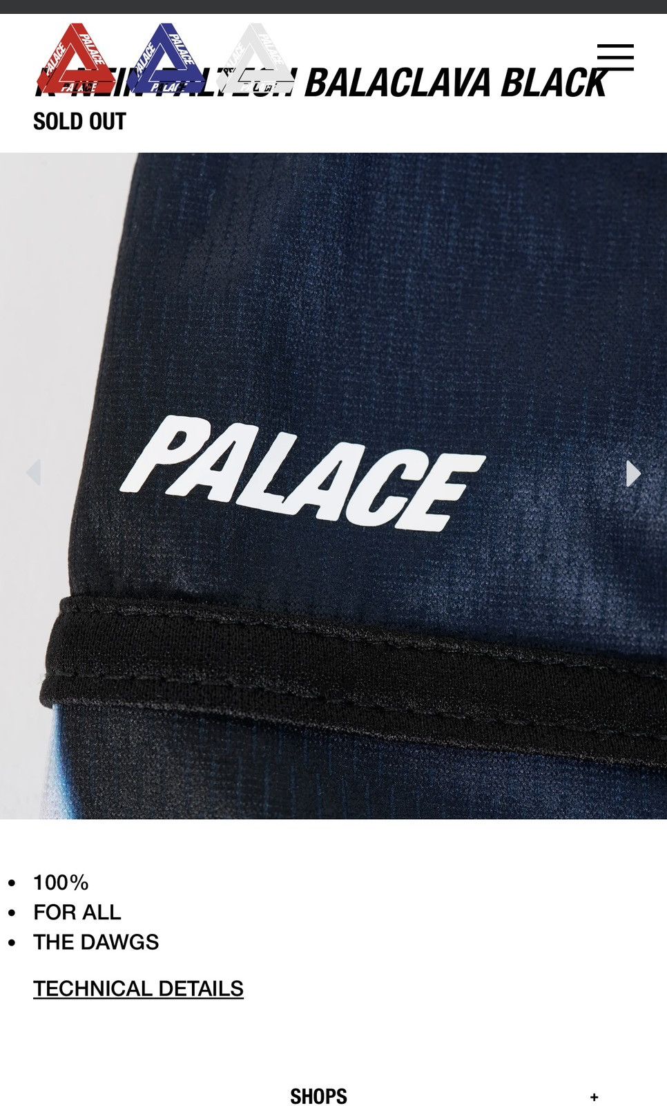 Palace K Nein Paltech Balaclava Black - Black - Size OS - View 9