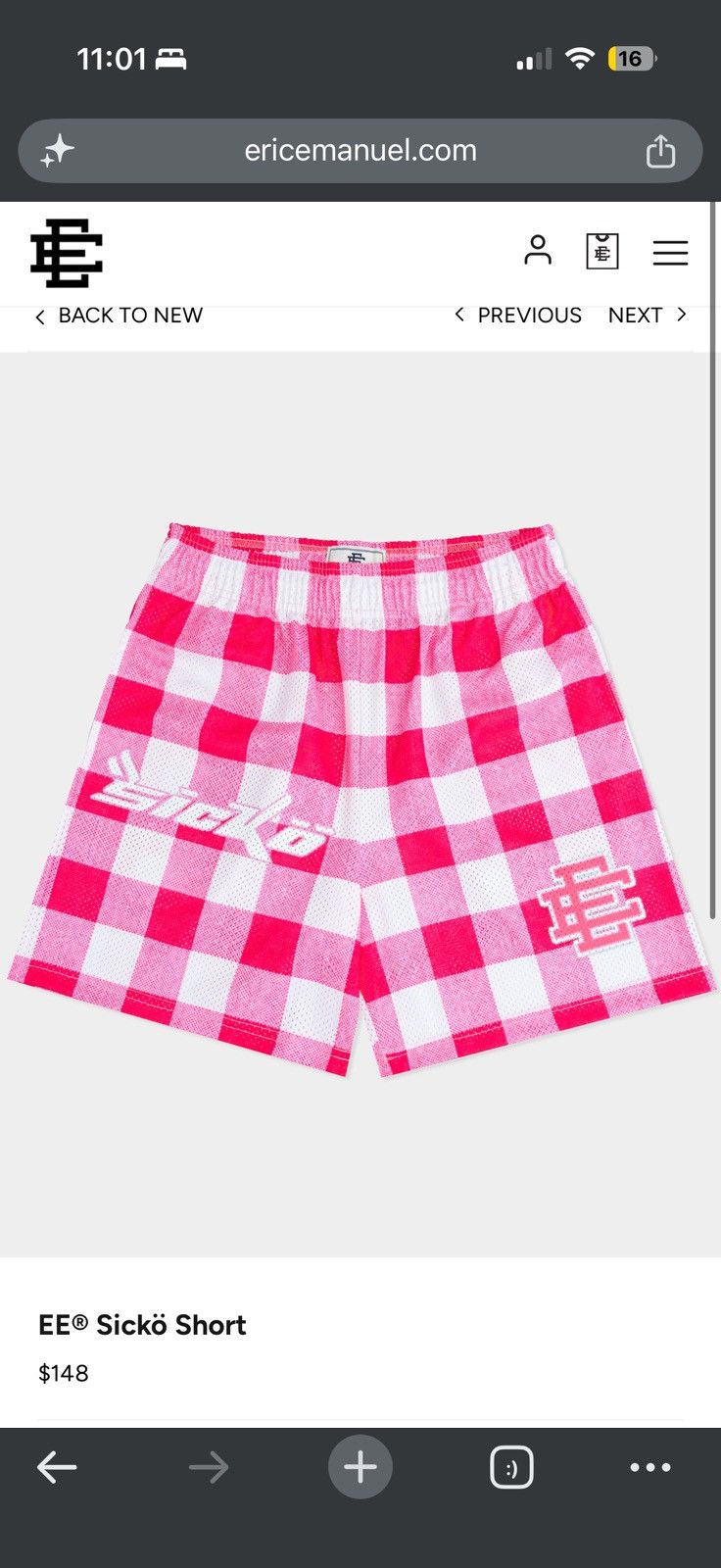 Eric Emanuel Ian Connor Sicko Shorts XL Pink - Pink - Size 36 (XL) - Front View