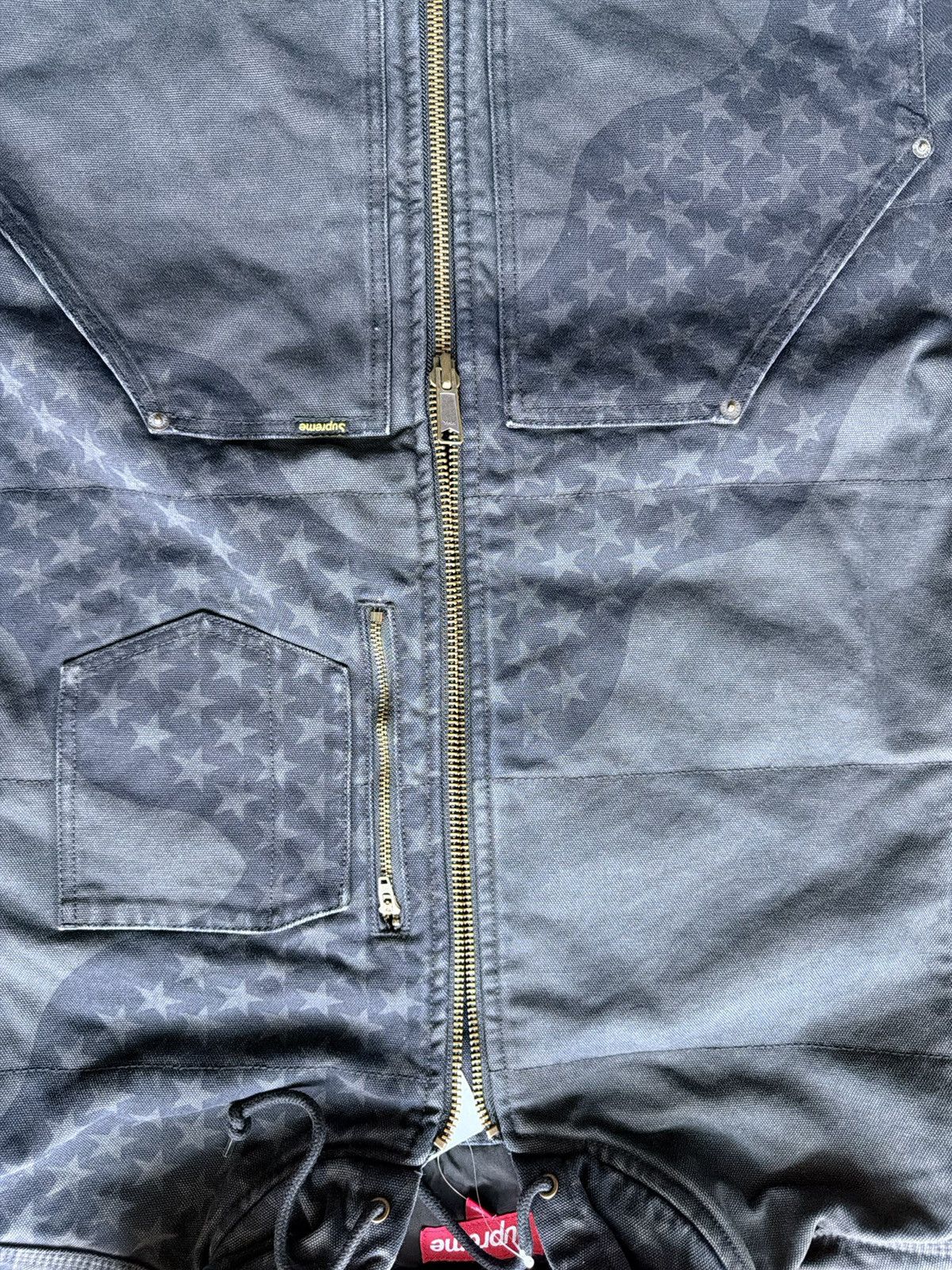 Supreme Flag Quilted Hooded Work Jacket Black Large - Black - Size L - View 5