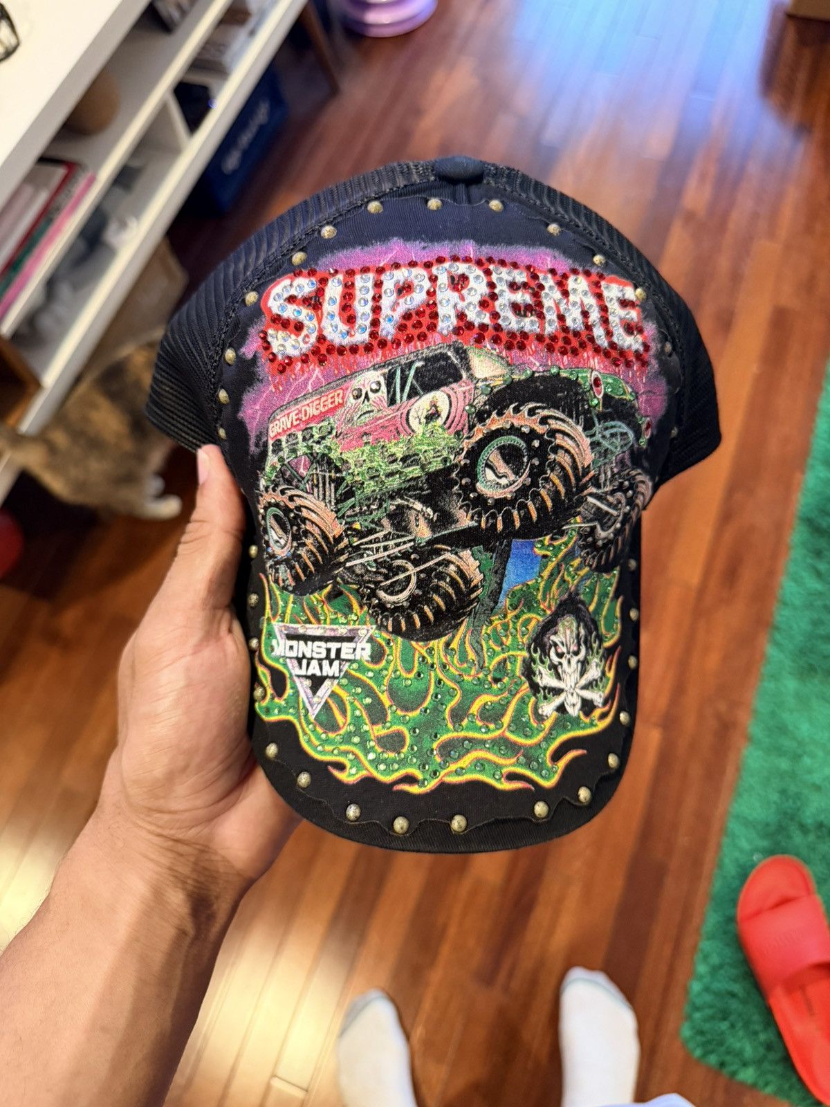 Supreme Monster Jam Grave Digger Mesh Back 5 Panel Trucker - Size OS - Detail Shot