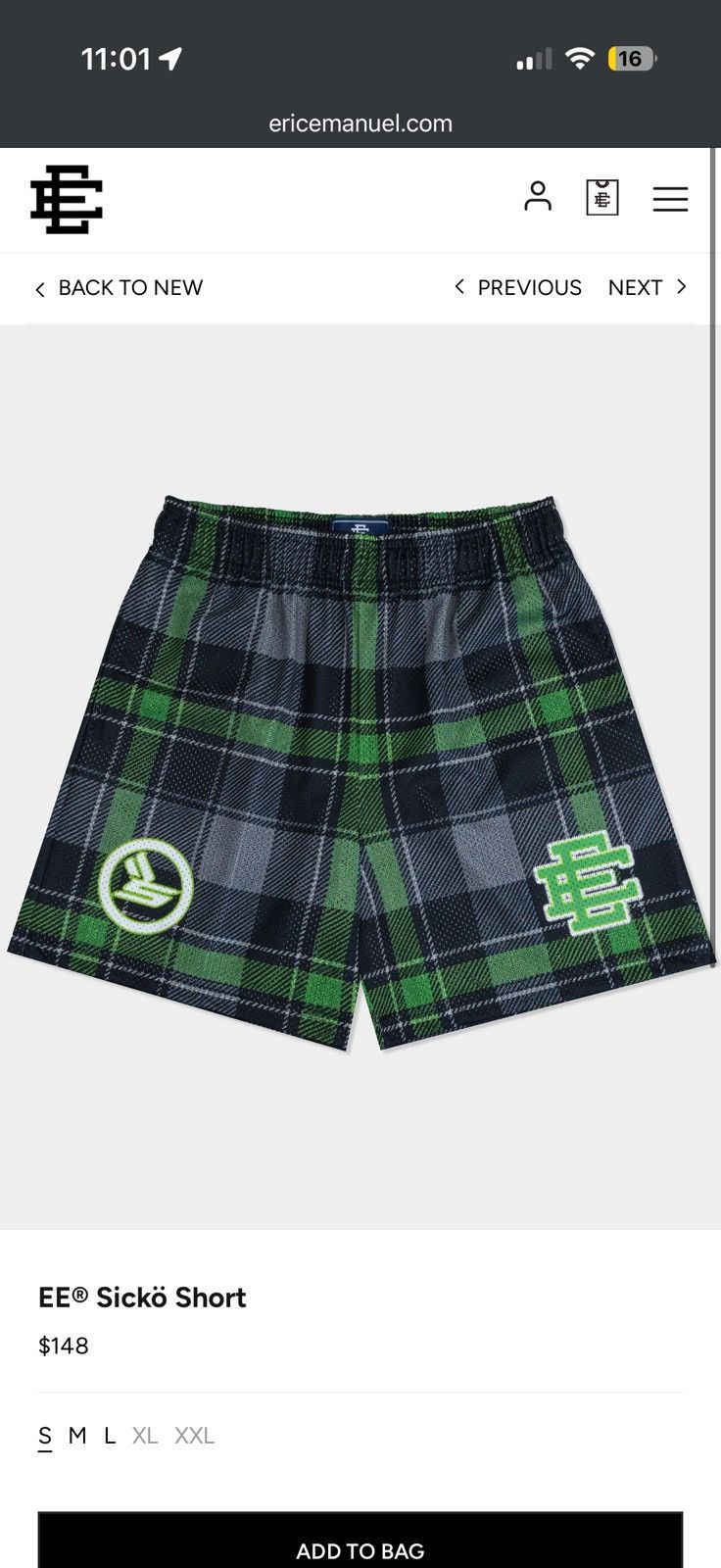 Eric Emanuel Ian Connor Sicko Shorts XL Green - Green - Size 36 (XL) - Front View