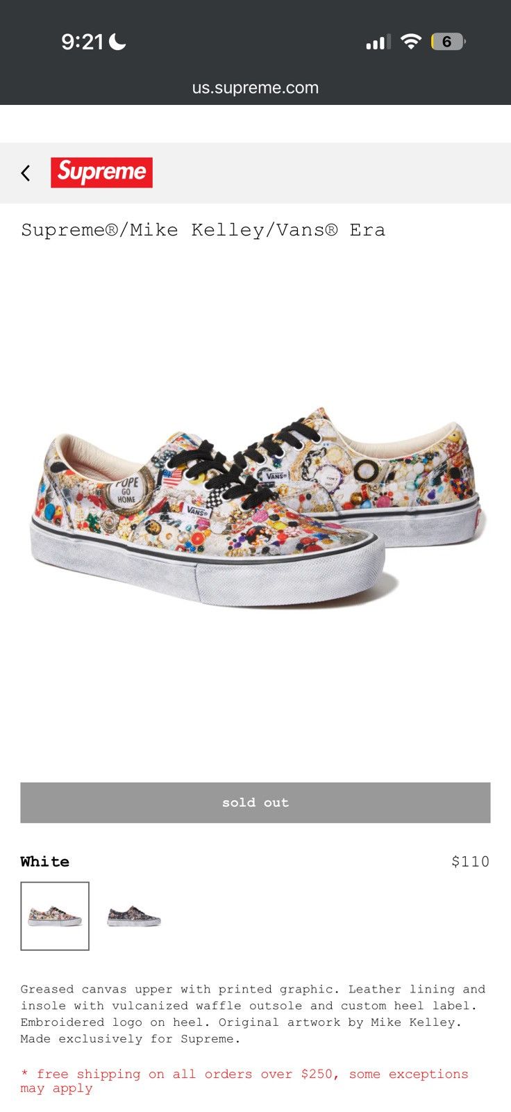 Supreme x Vans Supreme Mike Kelley Vans Era 12 White - White - Size 12 - View 12