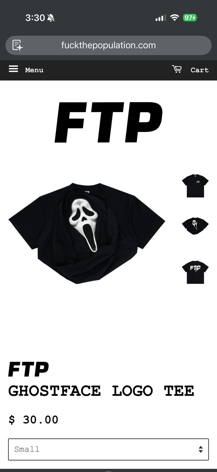Fuck The Population Ftp  Ghostface Logo Tee Black - Black - Size XL - View 8