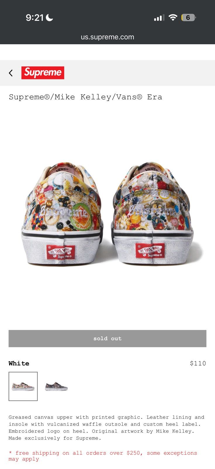 Supreme x Vans Supreme Mike Kelley Vans Era 12 White - White - Size 12 - View 10