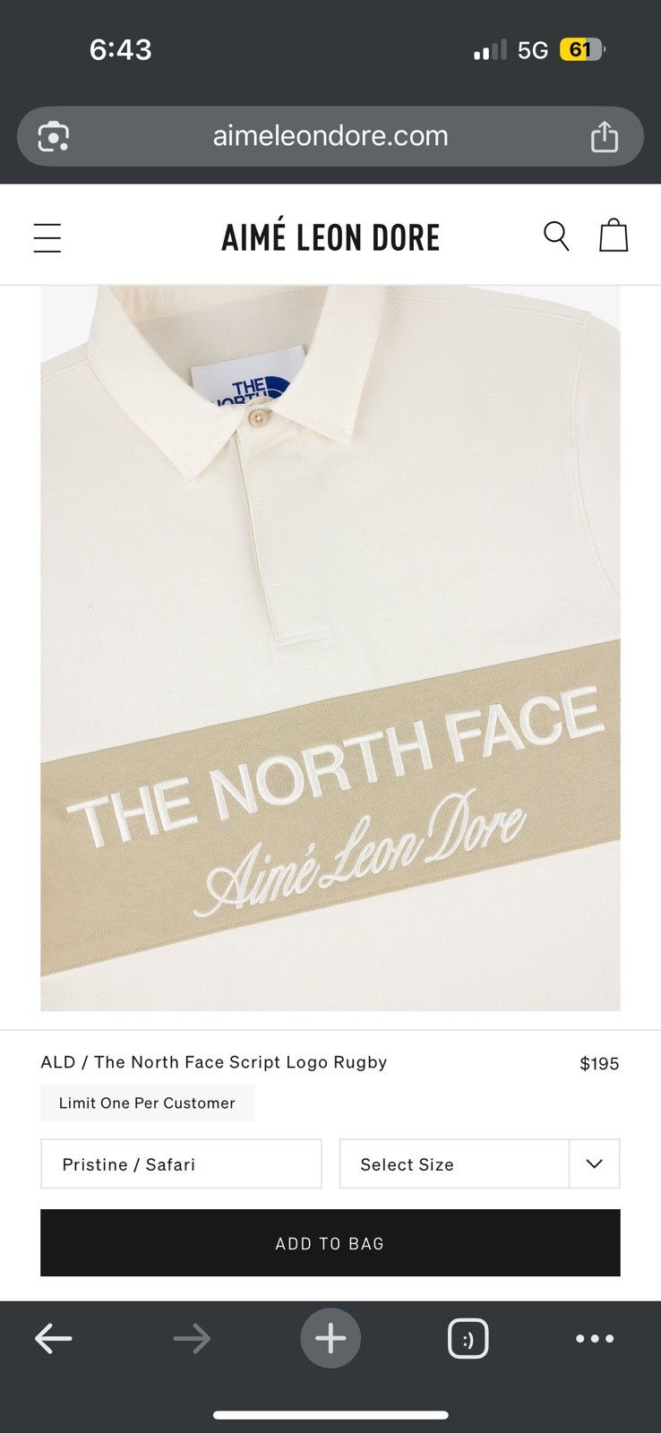 Aime Leon Dore North Face Face Script Logo Rugby - White - Size XL - View 7