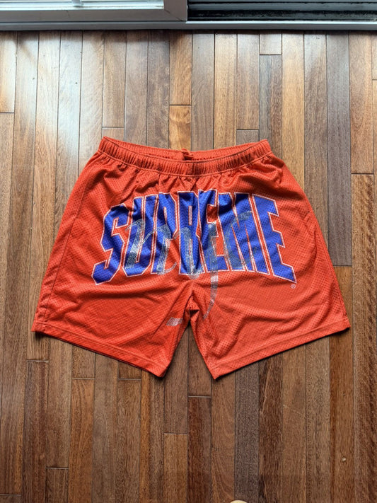 Supreme Rhinestone Mesh Short Orange Large - Orange - Size 34 - Front View