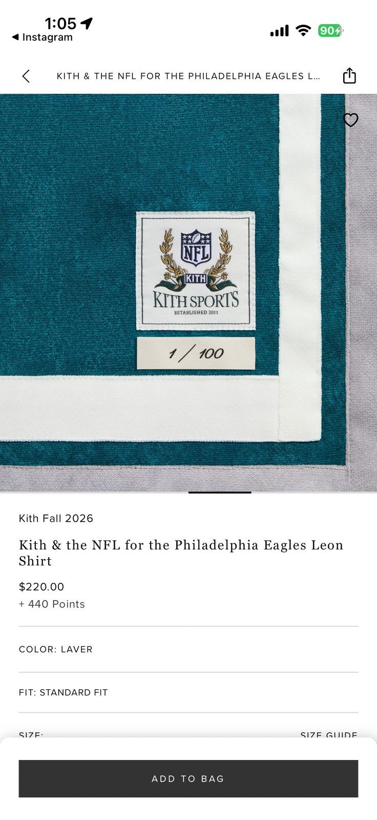 Kith Philadelphia Eagles Leon Shirt - Green - Size S - Detail Shot