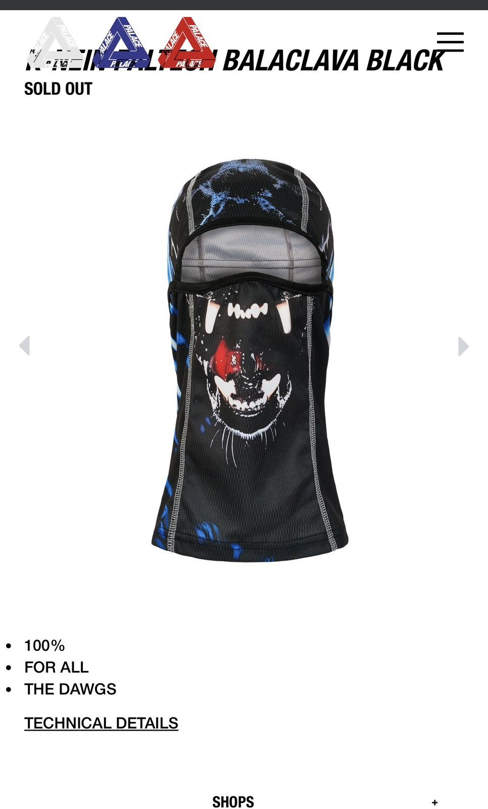 Palace K Nein Paltech Balaclava Black - Black - Size OS - View 13