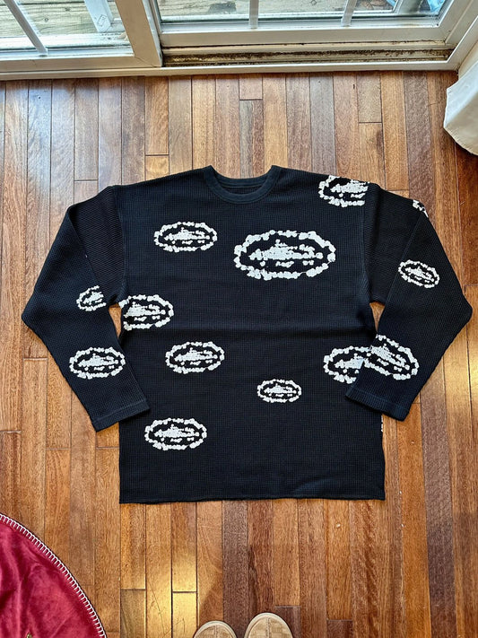 Corteiz Cortiez Denim Tears Island Wreath Waffle Thermal B - Black - Size XL - Front View