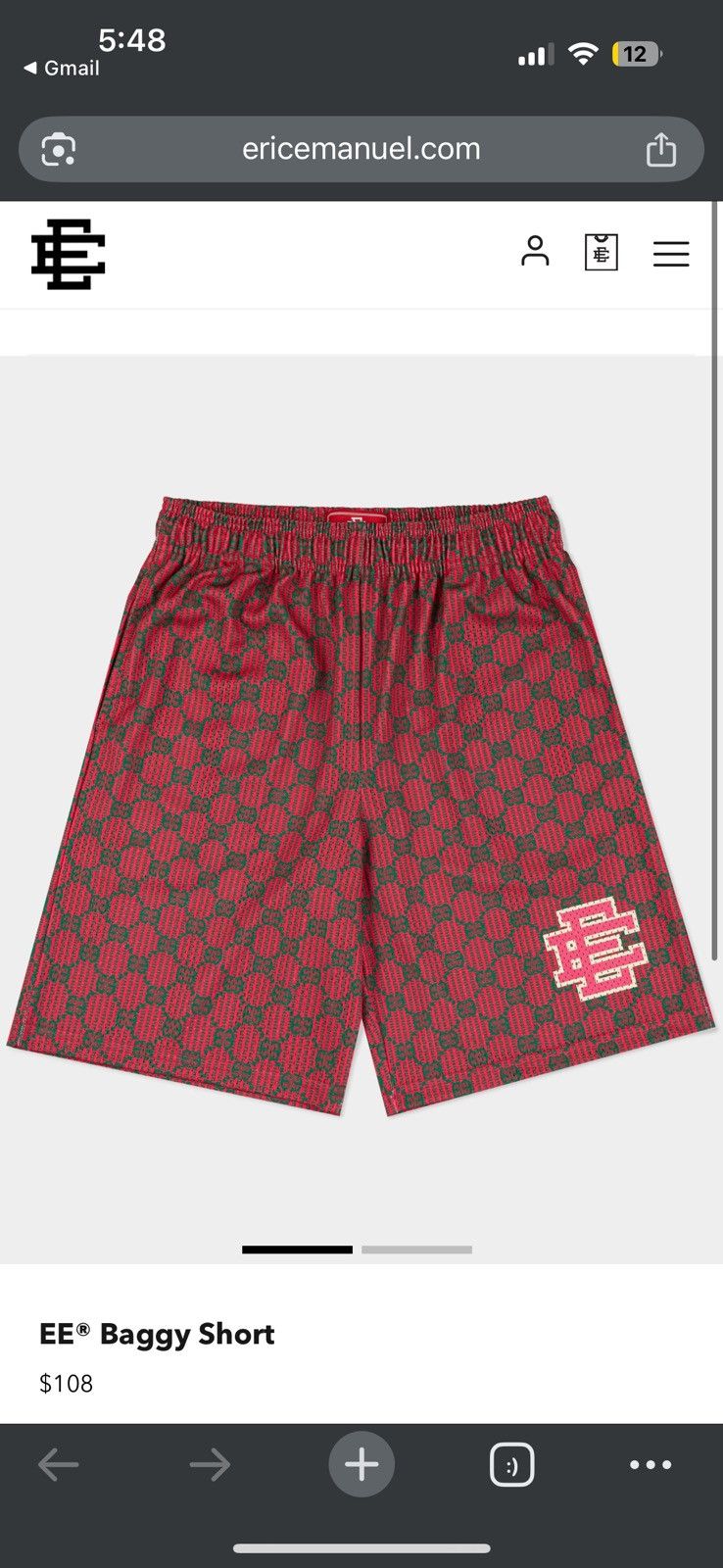 Eric Emanuel Baggy Shorts Large Red Ee Print - Red - Size 34 - View 8