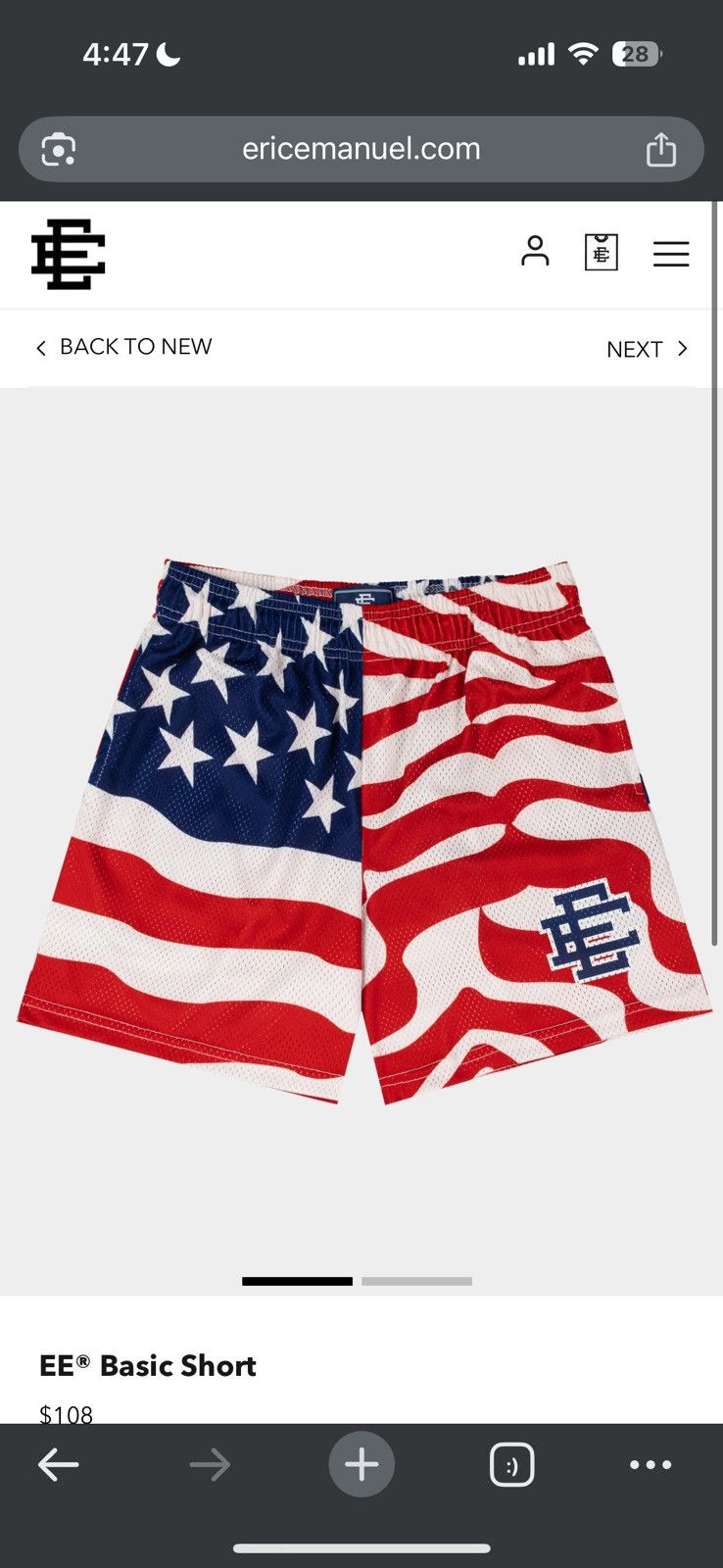 Eric Emanuel Usa American Flag Shorts Large - Size 34 - Detail Shot