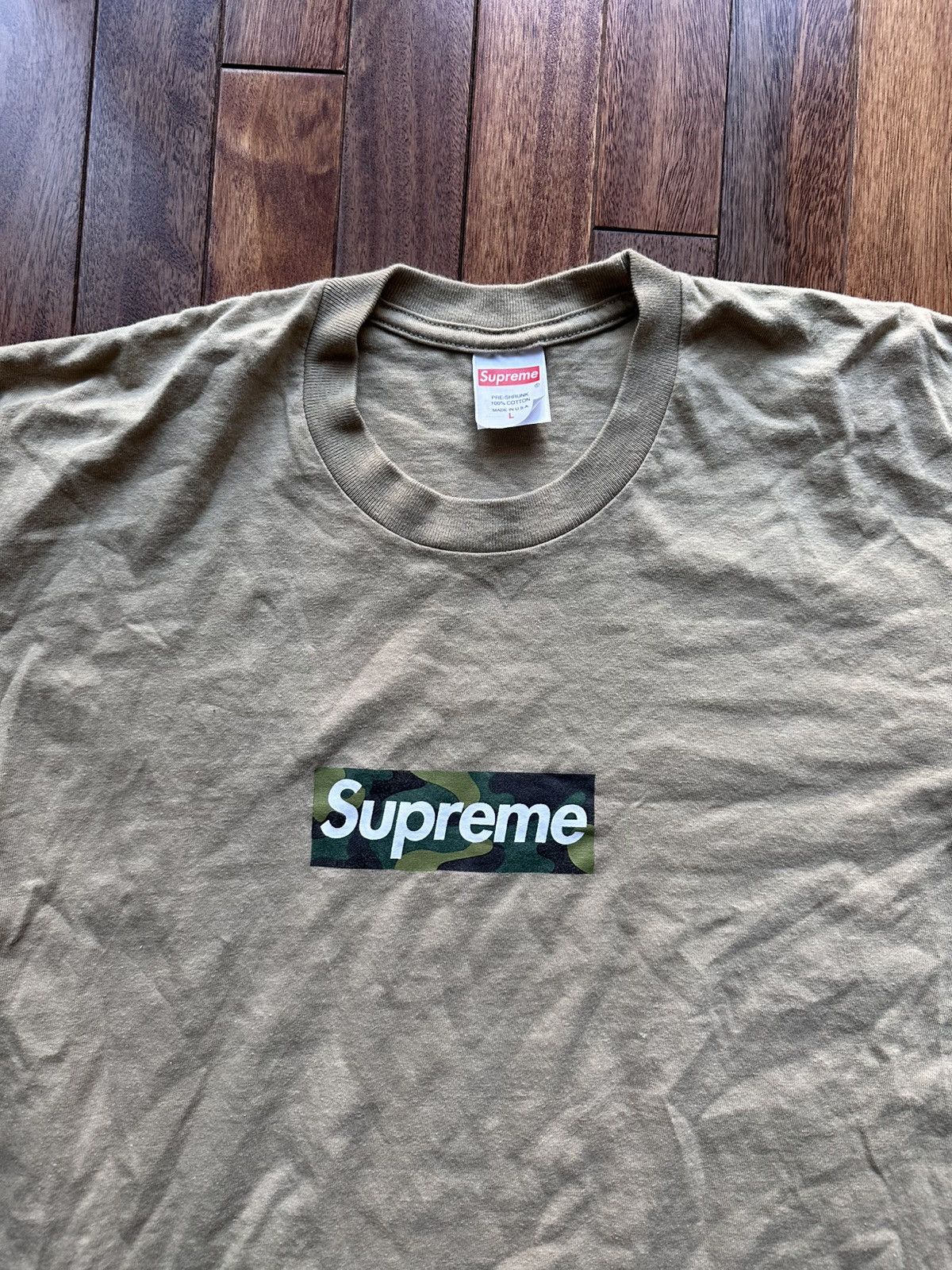 Supreme Camo Box Logo Khaki Large - Size L - Tag/Label