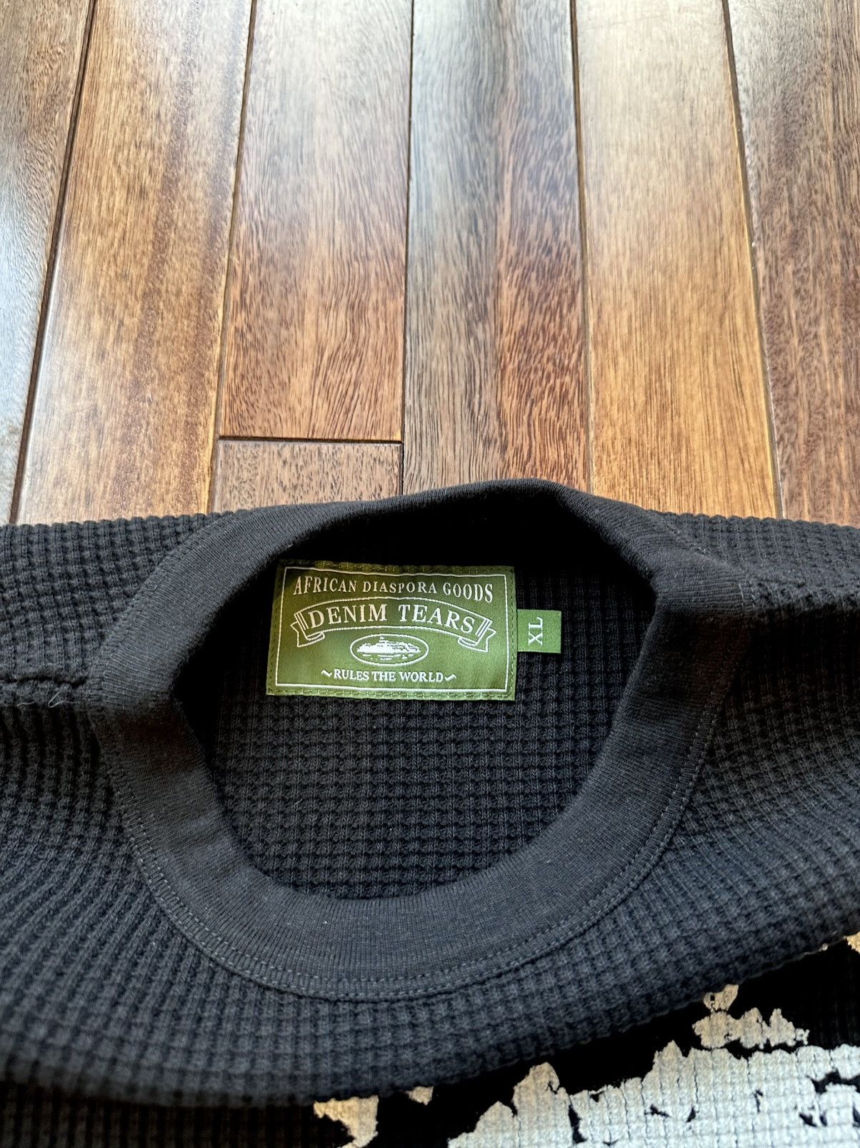 Corteiz Cortiez Denim Tears Island Wreath Waffle Thermal B - Black - Size XL - Tag/Label