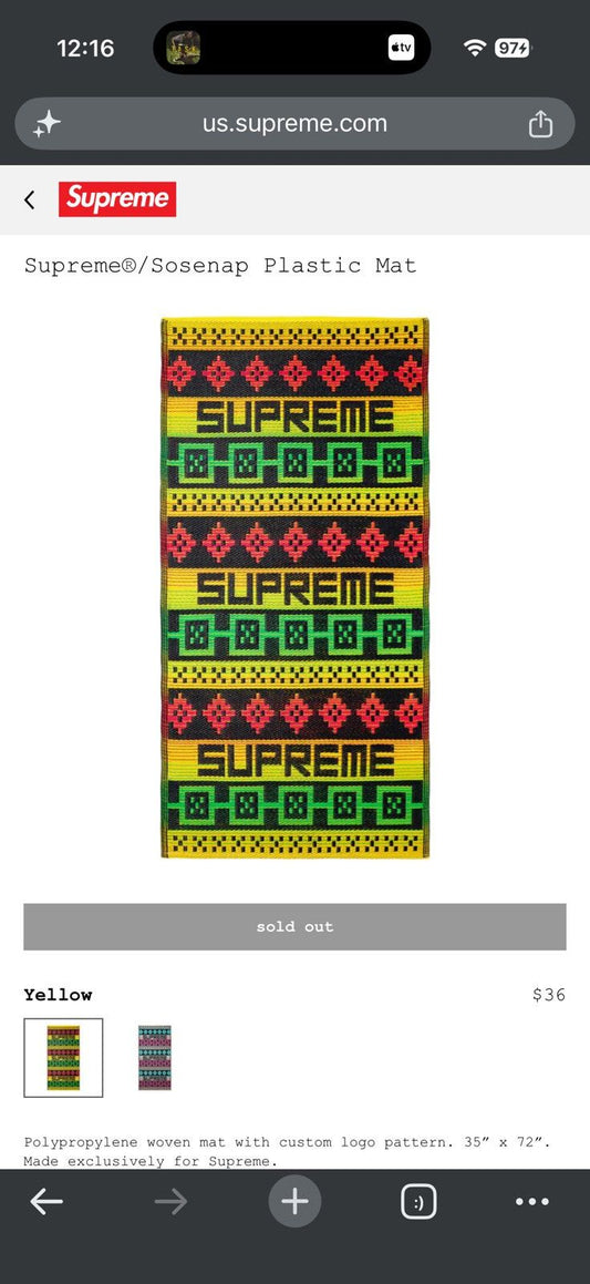 Supreme Sosenap Plastic Mat Yellow - Yellow - Size OS - Front View