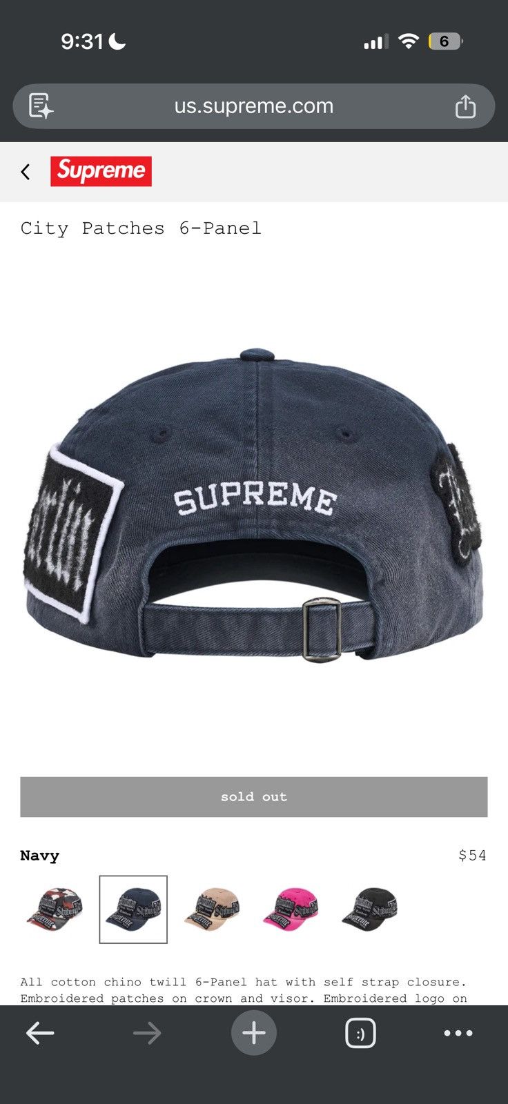 Supreme City Patches 6 Panel Navy - Navy - Size OS - View 11