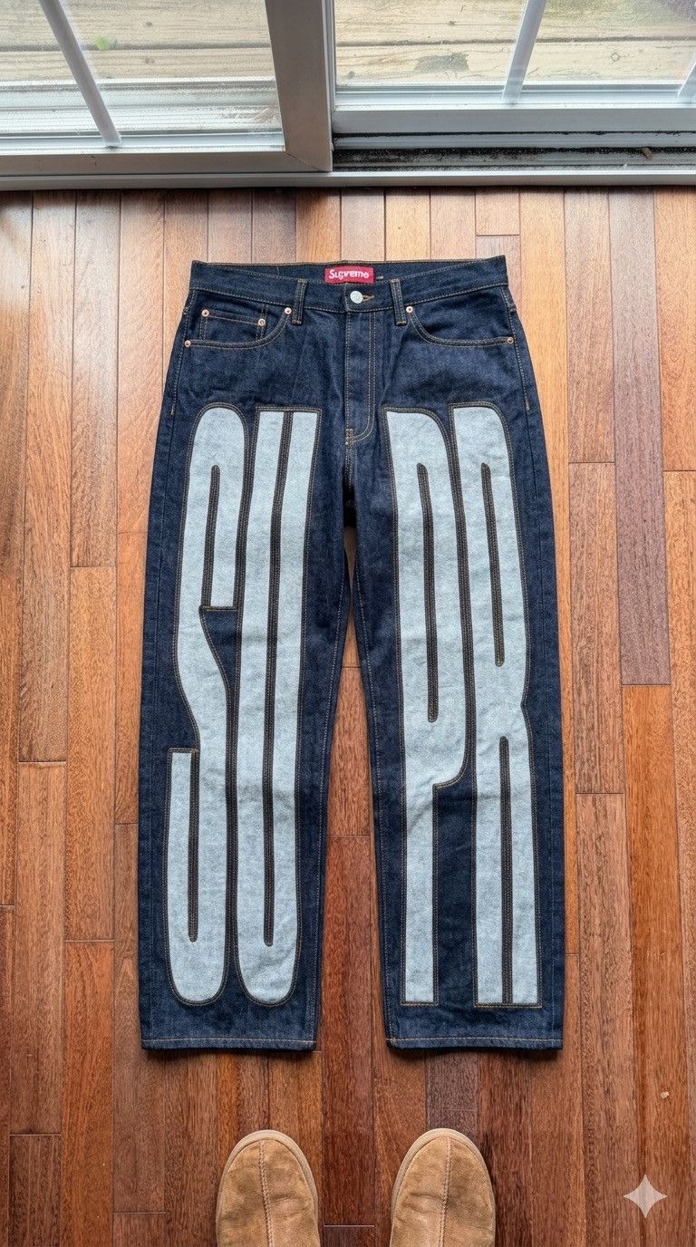 Supreme Inset Spellout Baggy Jean - Size 36 - Front View