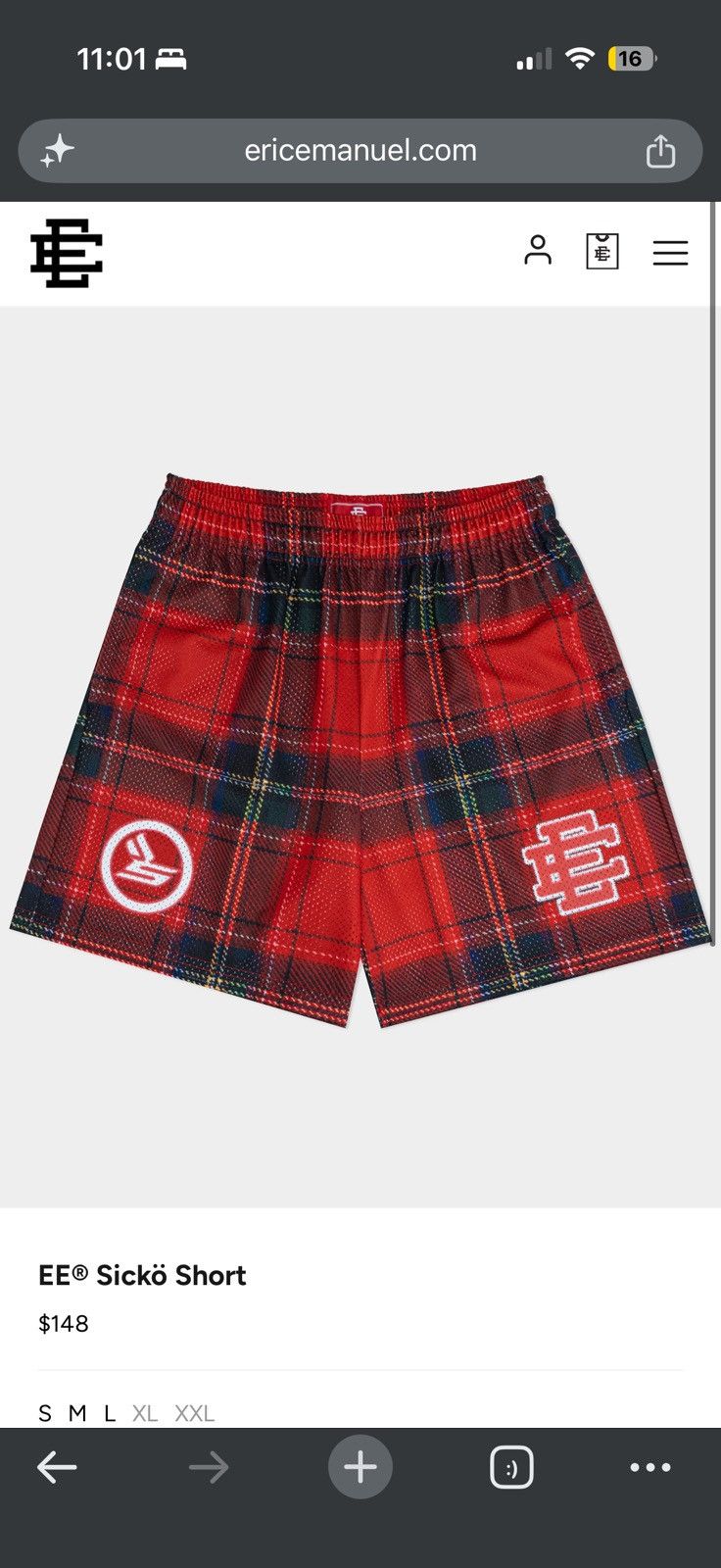 Eric Emanuel Ian Connor Sicko Shorts XL Red - Red - Size 36 (XL) - Front View