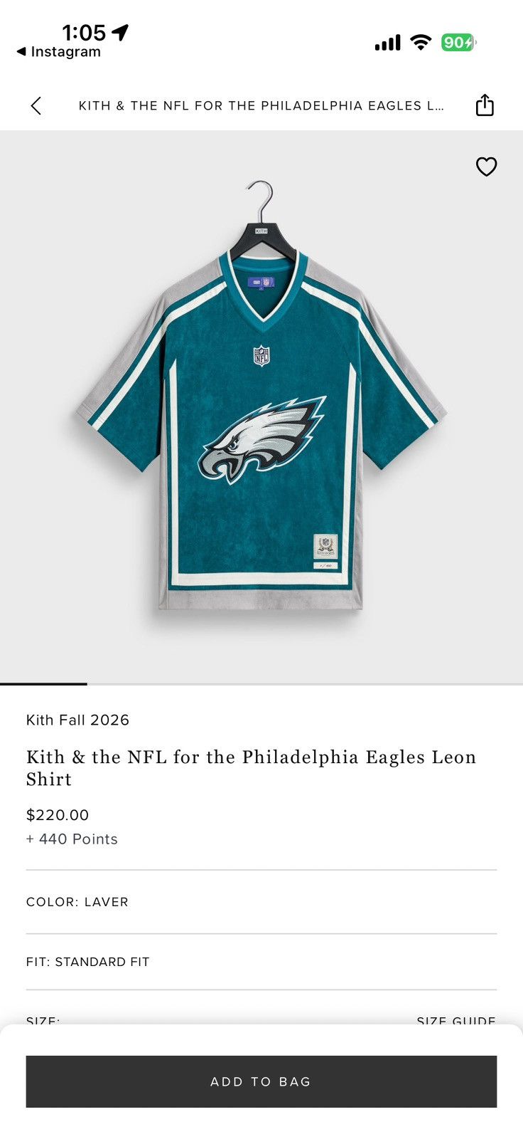 Kith Philadelphia Eagles Leon Shirt - Green - Size S - Front View