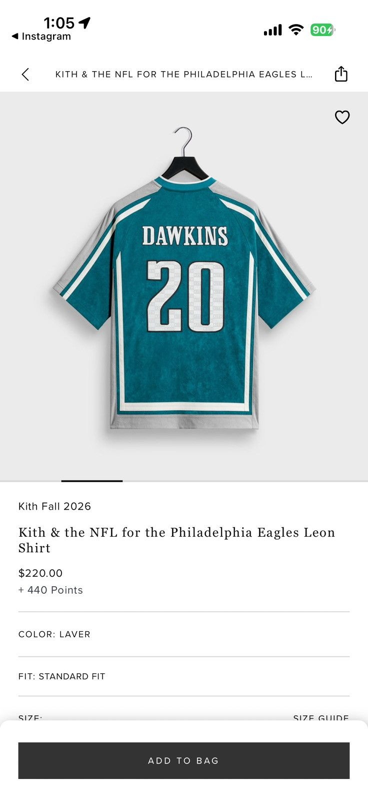 Kith Philadelphia Eagles Leon Shirt - Green - Size S - Back View