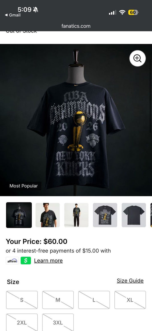 Nike Knicks  2026 Nba Finals Champions Locker Room Tee - Gray - Size XXL - Front View