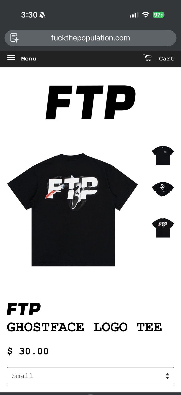 Fuck The Population Ftp  Ghostface Logo Tee Black - Black - Size XL - View 7