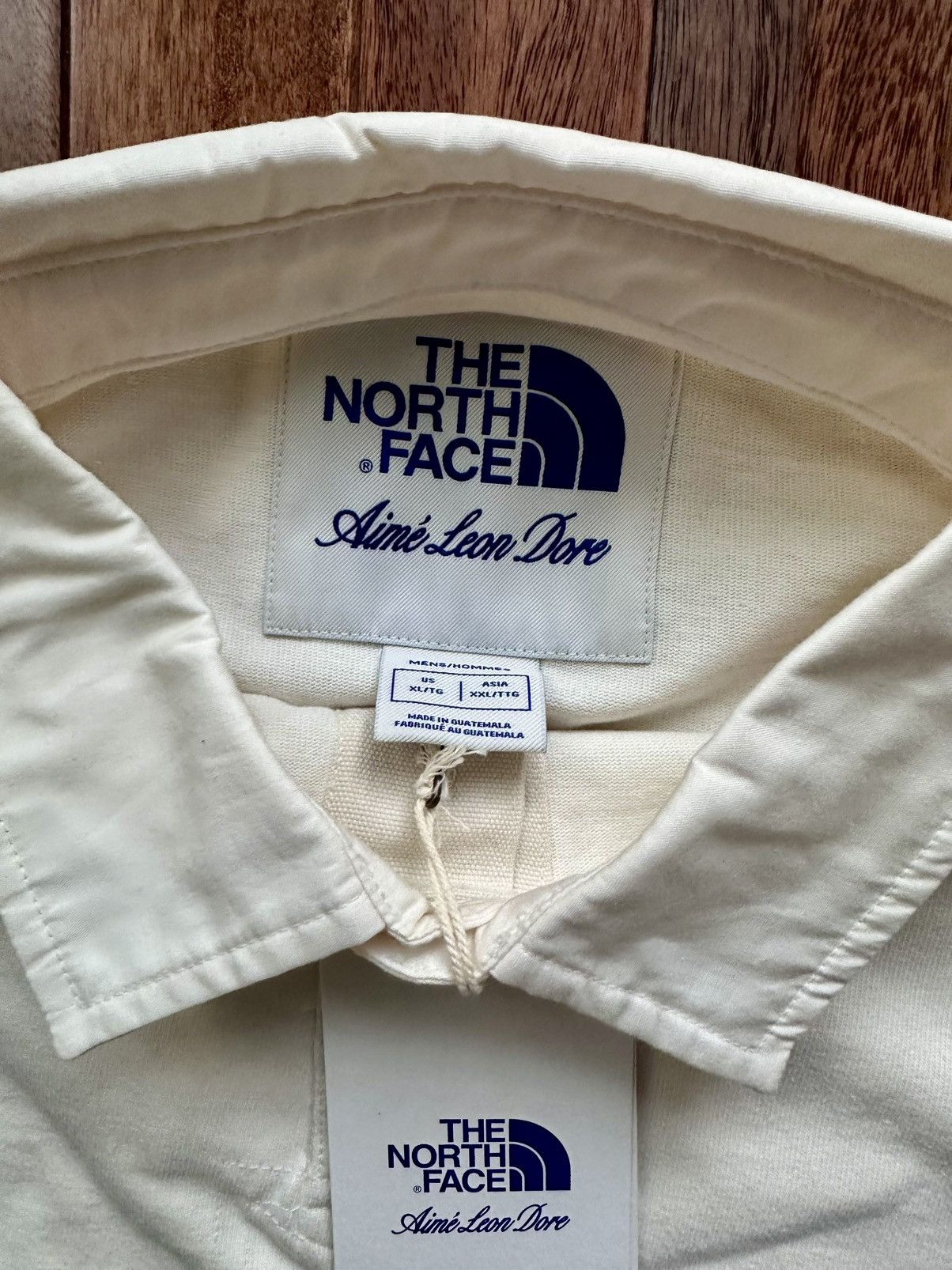 Aime Leon Dore North Face Face Script Logo Rugby - White - Size XL - Detail Shot