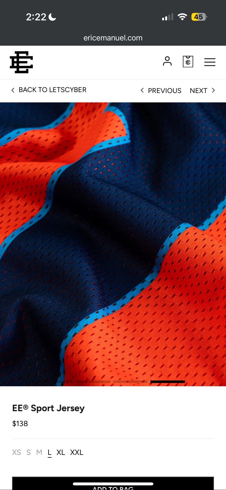 Eric Emanuel Sport Jersey - Orange - Size XL - View 7