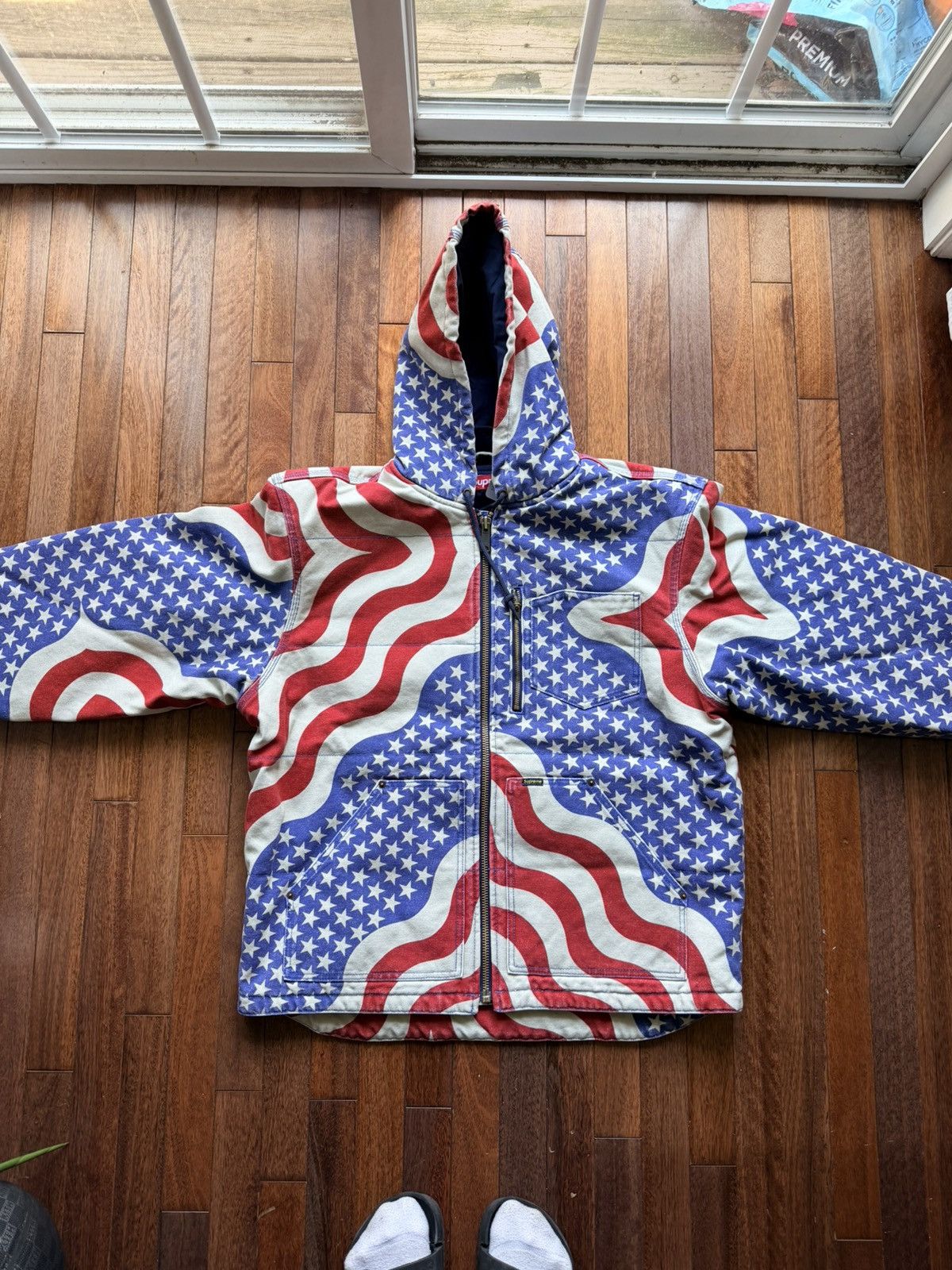 Supreme Flag Quilted Hooded Work Jacket Large - Size L - Front View