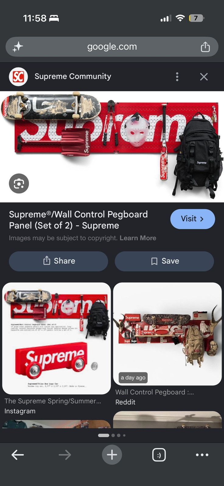 Supreme Wall Control Peg Board Red - Red - Size OS - Back View