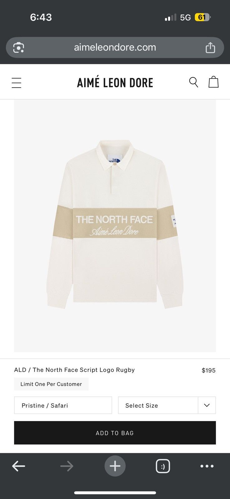Aime Leon Dore North Face Face Script Logo Rugby - White - Size XL - View 6