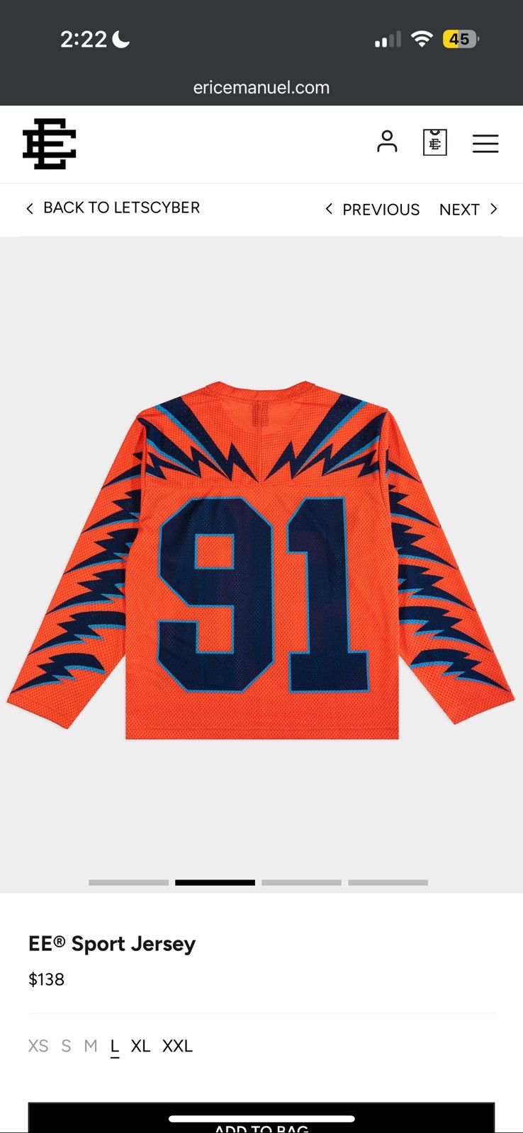 Eric Emanuel Sport Jersey - Orange - Size XL - View 5