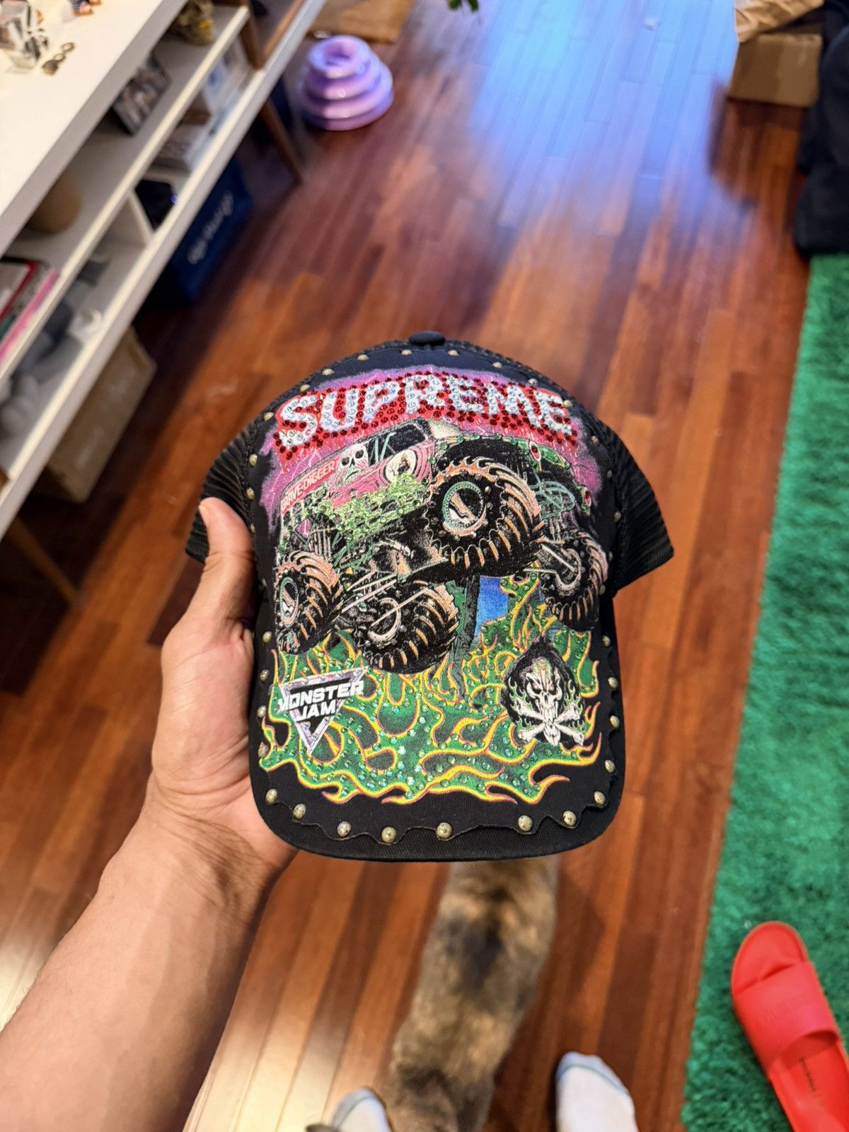 Supreme Monster Jam Grave Digger Mesh Back 5 Panel Trucker - Size OS - Back View