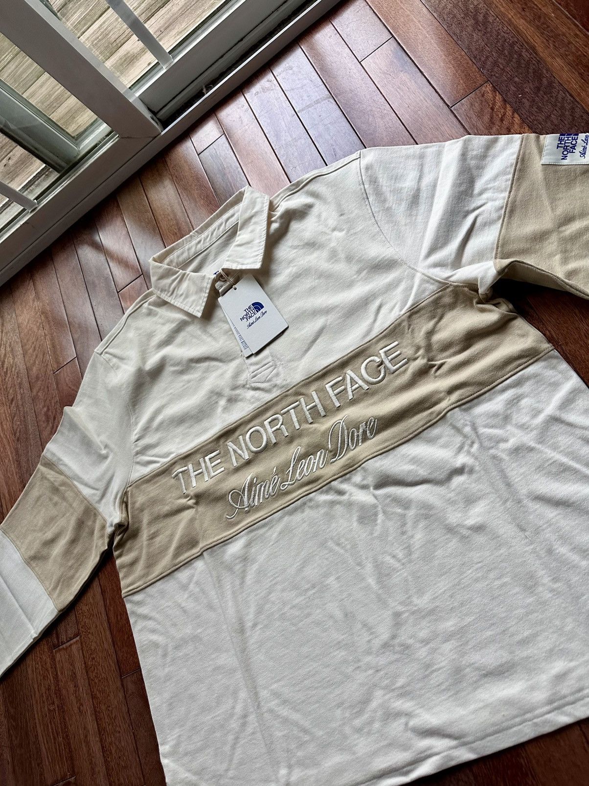 Aime Leon Dore North Face Face Script Logo Rugby - White - Size XL - Back View