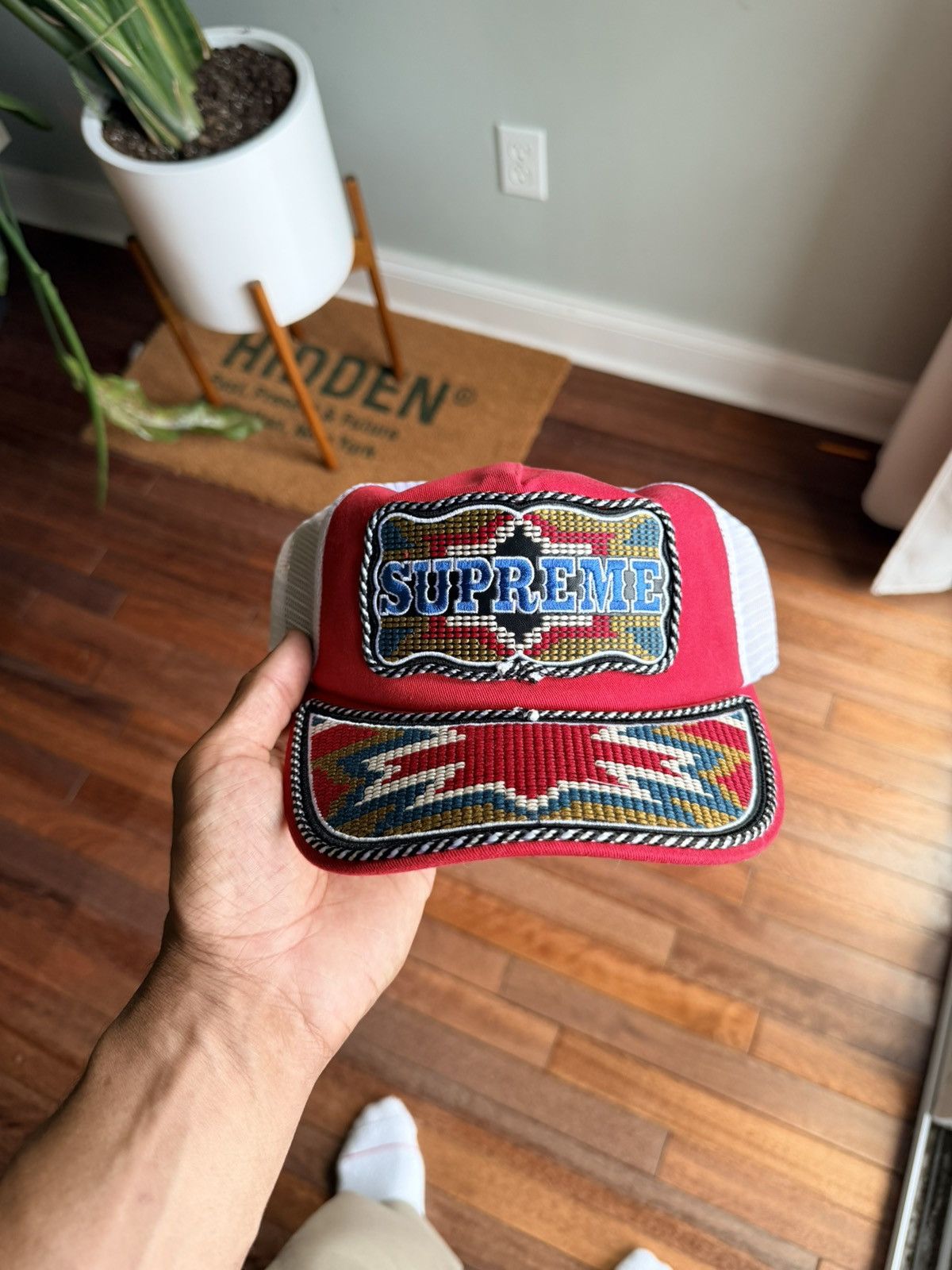 Supreme Western Embroidered Mesh Back 5 Panel Red - Red - Size OS - Front View