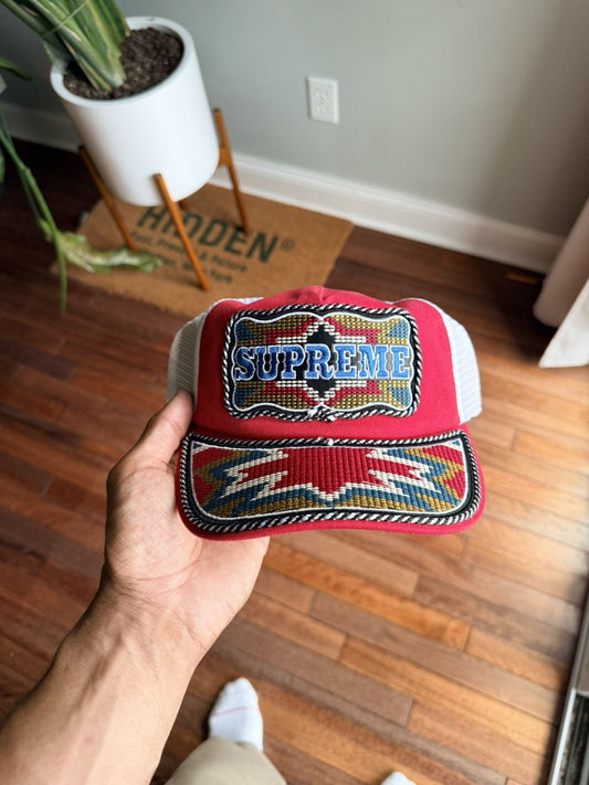 Supreme Western Embroidered Mesh Back 5 Panel Red - Red - Size OS - Front View