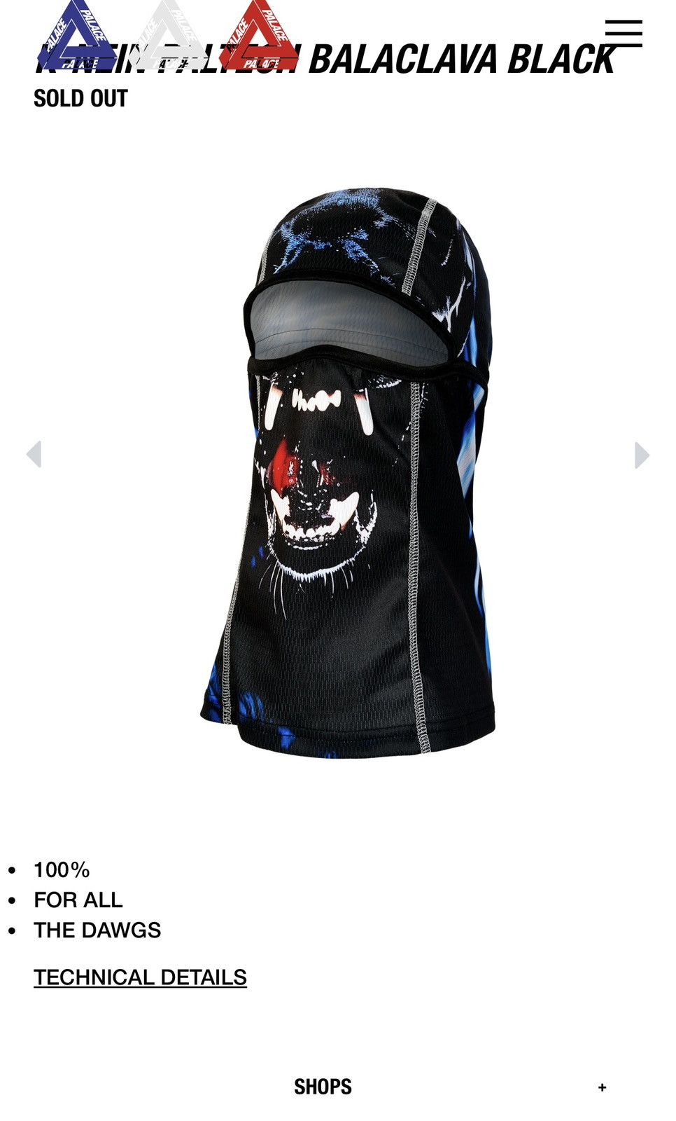 Palace K Nein Paltech Balaclava Black - Black - Size OS - View 14