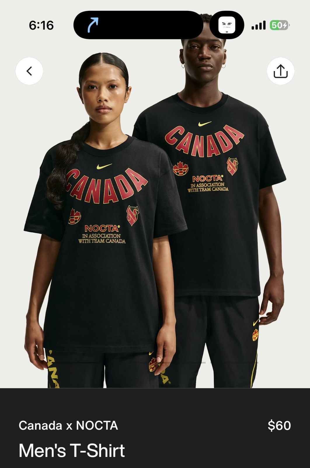 NOCTA x Nike Nocta Nike Canada X2 World Cup Tee - Black - Size XL - Detail Shot