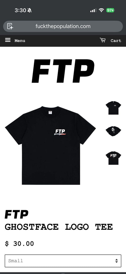Fuck The Population Ftp  Ghostface Logo Tee Black - Black - Size XL - Front View