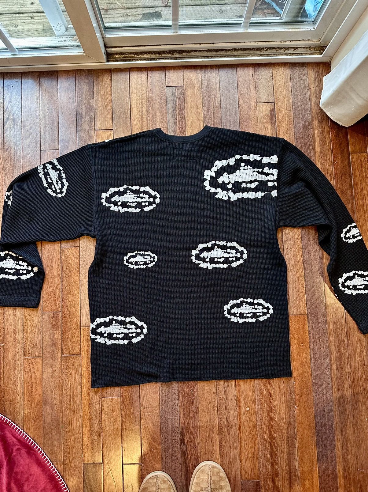 Corteiz Cortiez Denim Tears Island Wreath Waffle Thermal B - Black - Size XL - Back View