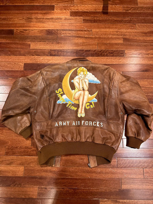 Avirex x Vintage Rare Avirex A 2 Leather Bomber Jacket Air Force Sl - Brown - Size M - Front View
