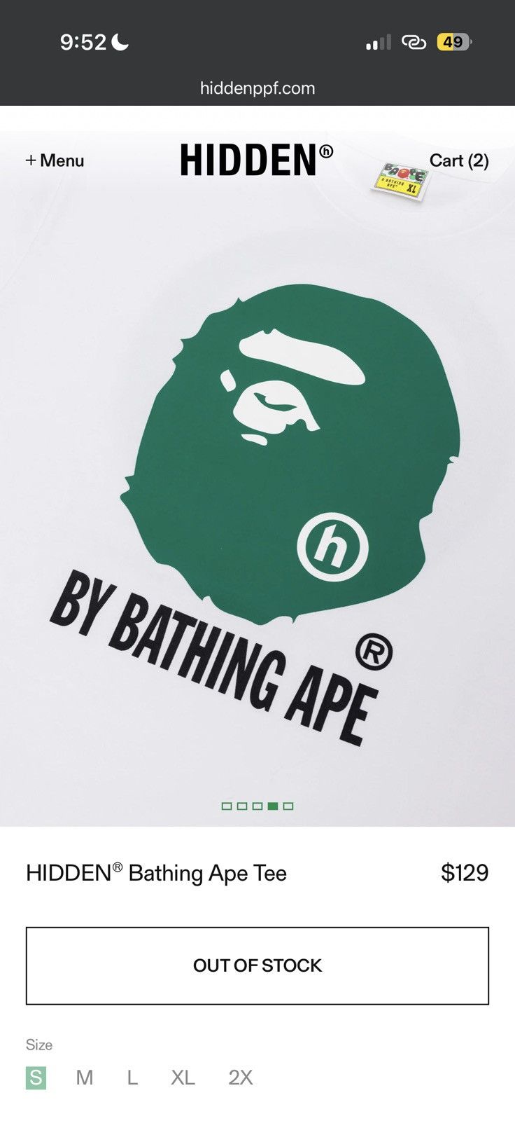 Bape X Hidden Bathing Ape Tee White - White - Size XL - Tag/Label