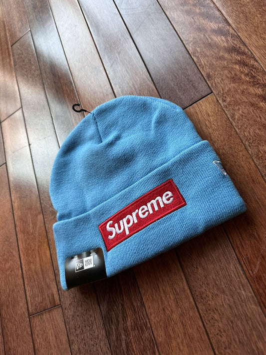 Supreme Box Logo Beanie Cyan Blue 2025 - Blue - Size OS - Front View