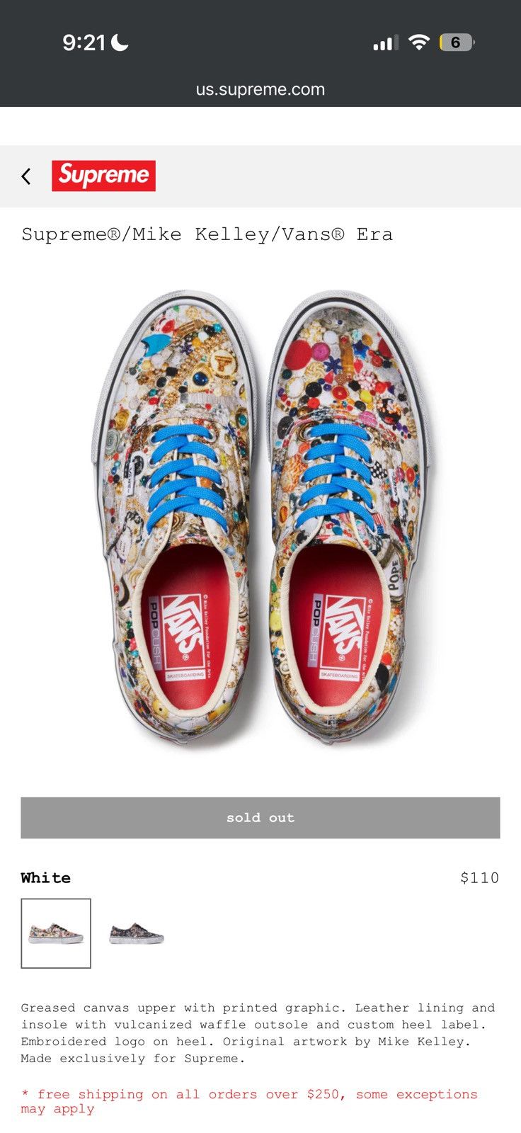 Supreme x Vans Supreme Mike Kelley Vans Era 12 White - White - Size 12 - View 9