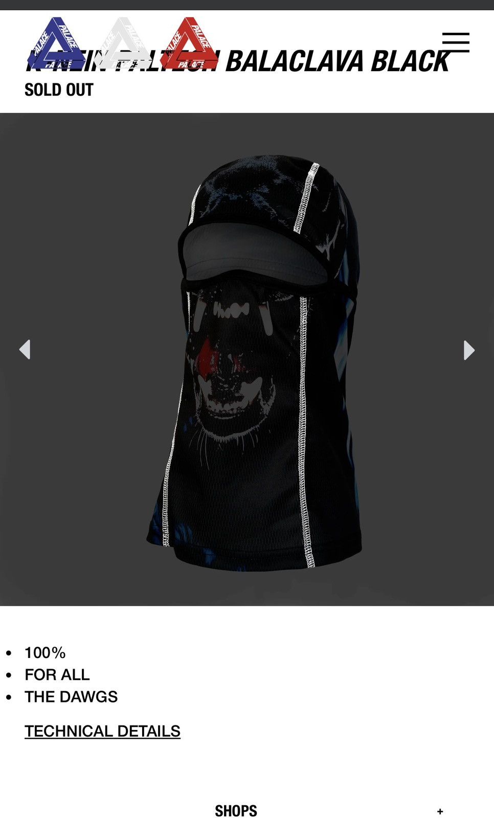 Palace K Nein Paltech Balaclava Black - Black - Size OS - View 10