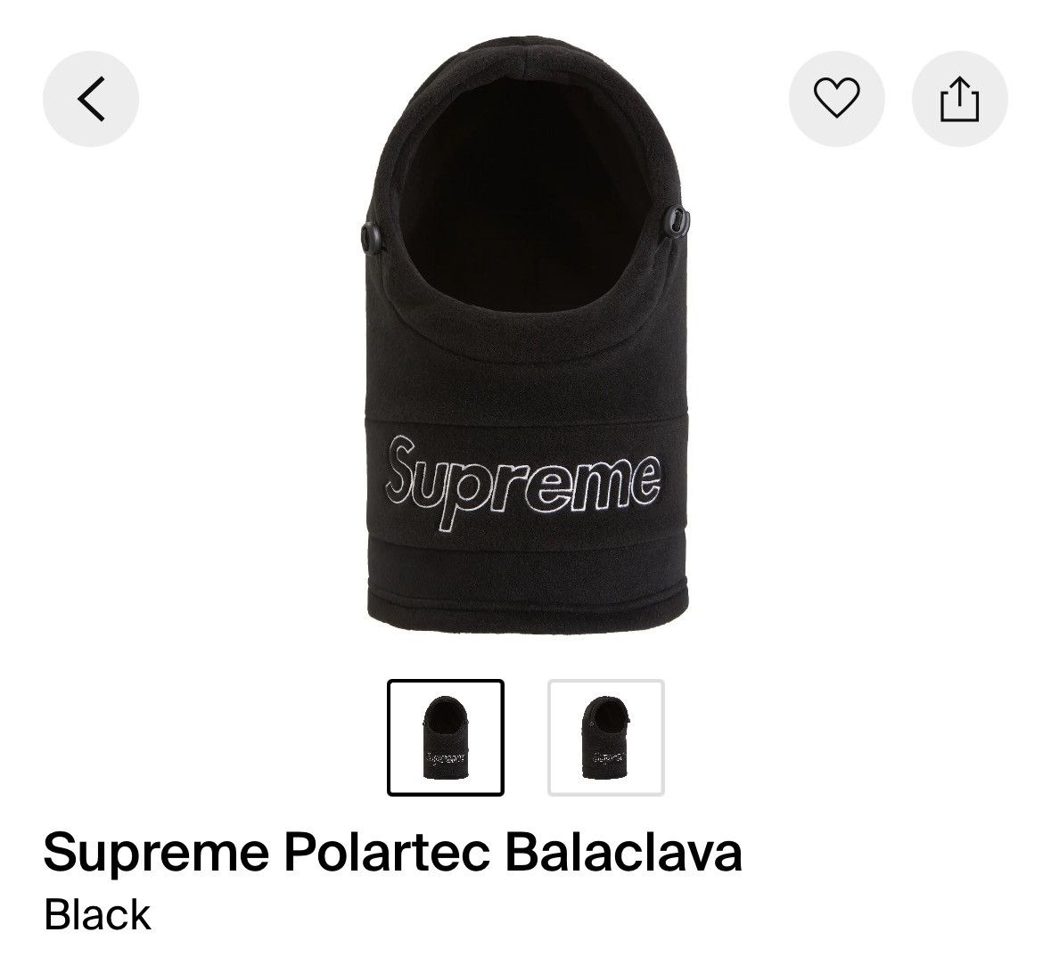 Supreme Polartec Balaclava - Black - Size OS - Front View