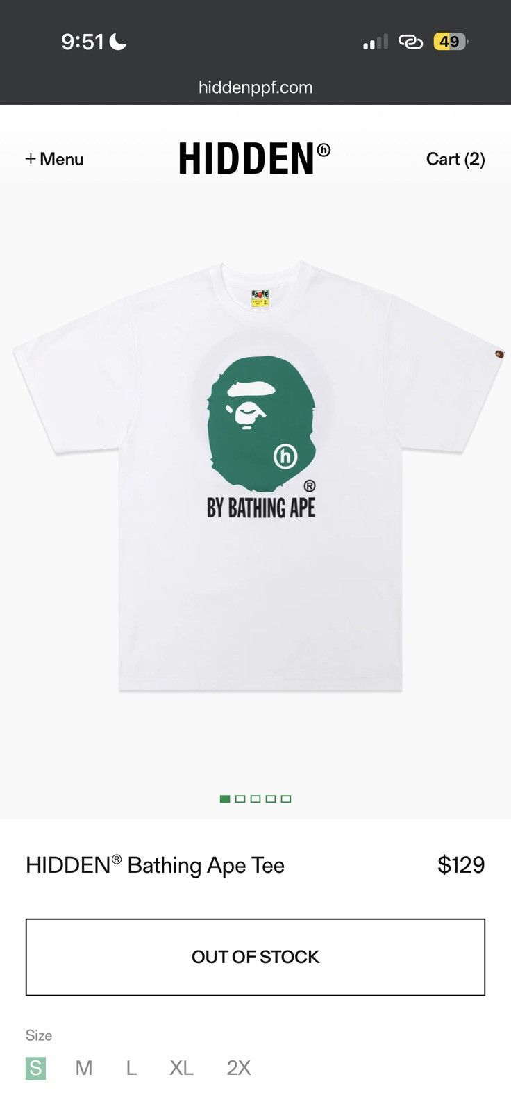 Bape X Hidden Bathing Ape Tee White - White - Size XL - Front View