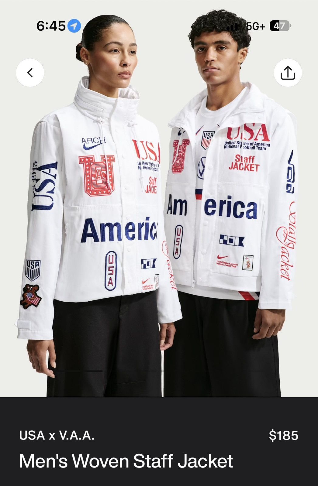 Nike Usa X Virgil Abloh Archive Vaa  Woven Staff Jacket - White - Size XL - Tag/Label