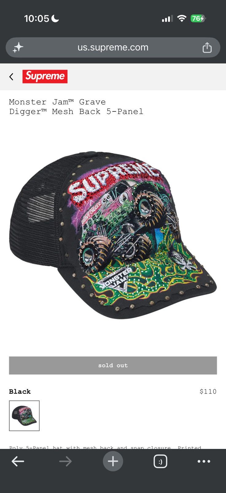 Supreme Monster Jam Grave Digger Mesh Back 5 Panel Trucker - Size OS - View 7